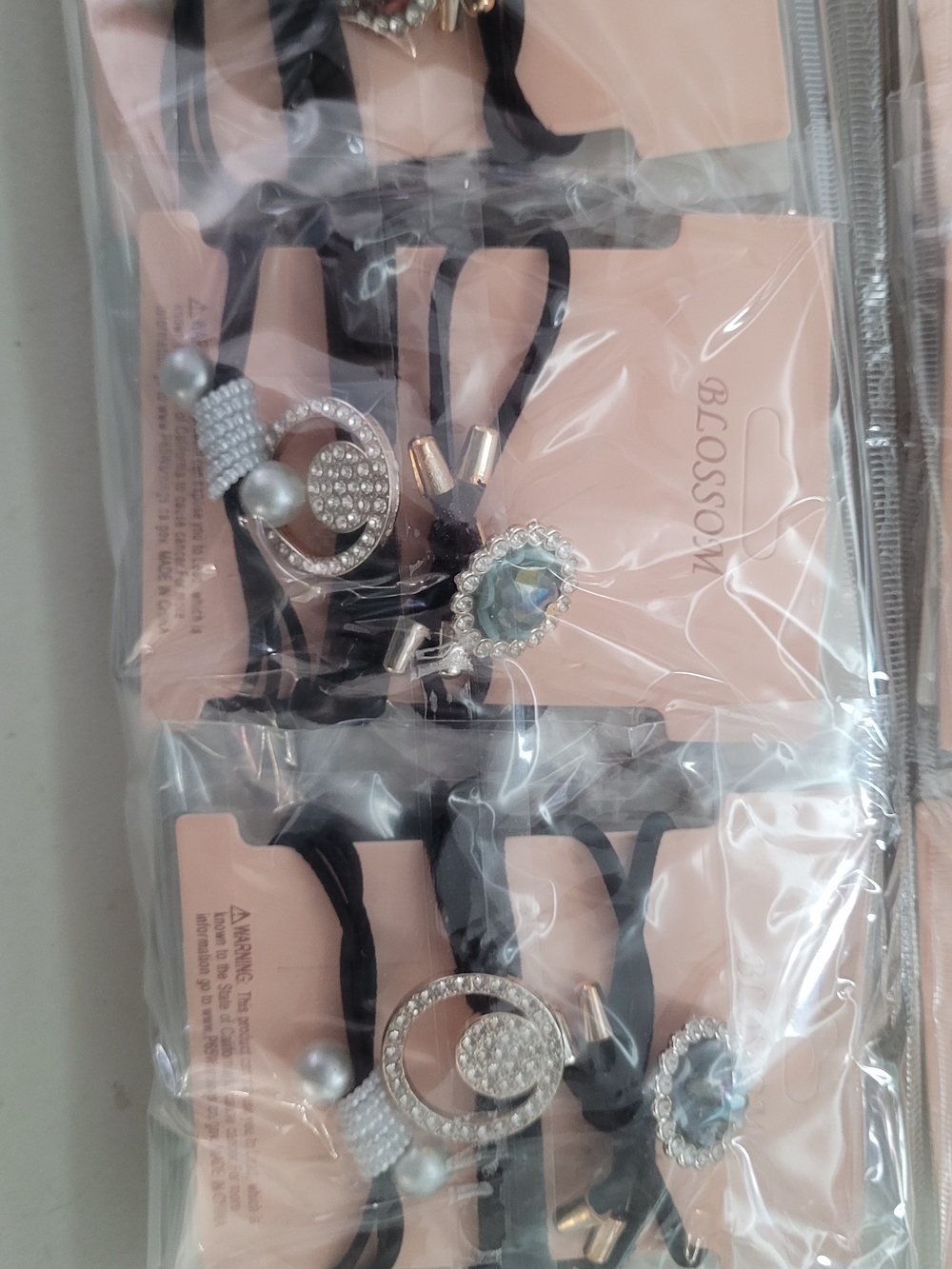 Black Hair Tie Set with Rhinestone & Pearl Accents